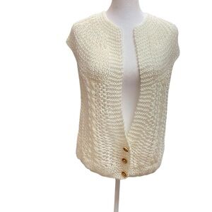 VINTAGE DONAGAIN Women's size M Elegant White/Cream Knit Open Sweater Vest